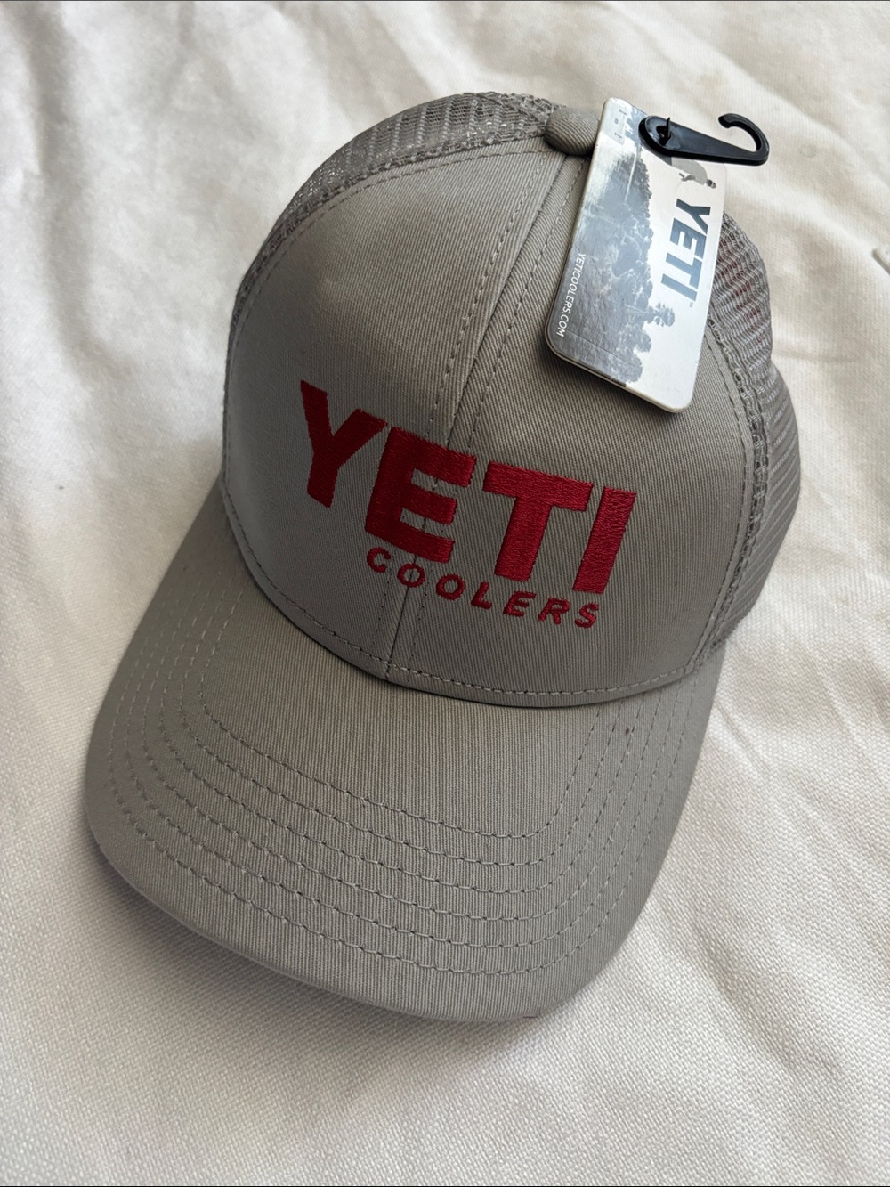 Yeti Gray Mesh Trucker Hat with Red Logo